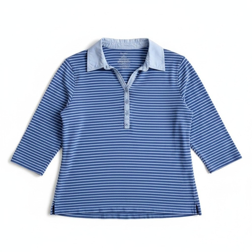 Y2K Studio Works Nautical Striped Top Blue Medium 100% Cotton Coastal Preppy